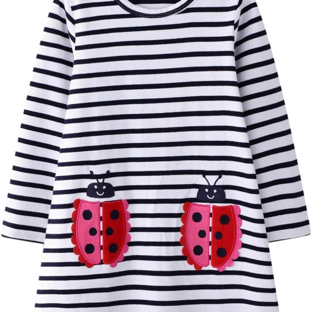 So cute! Navy and white striped ladybug dress. Size 3T.